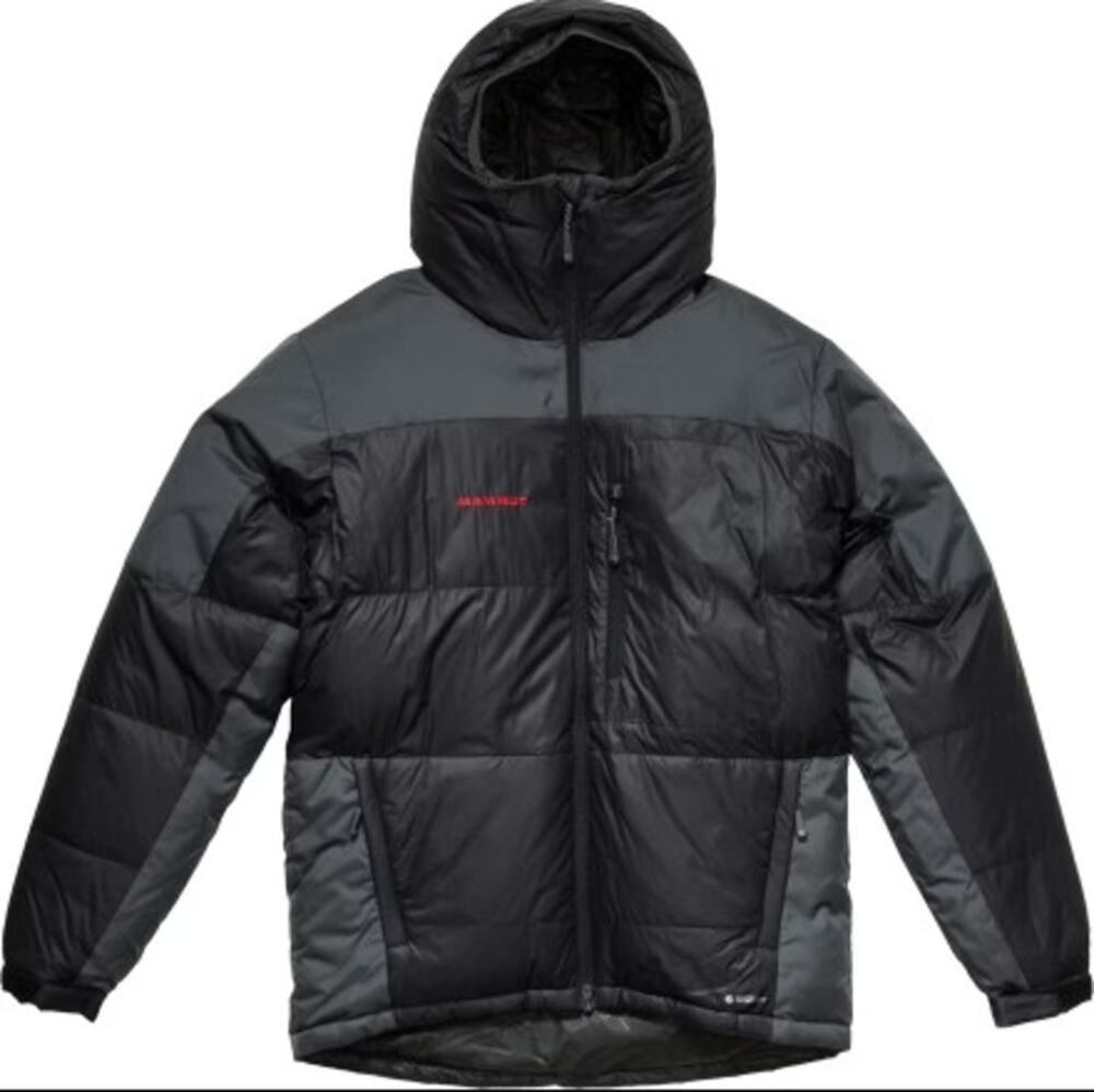 Mammut Ambler Hooded Down Jacket Mens XL Black Gray 800 Fill Puffer Coat